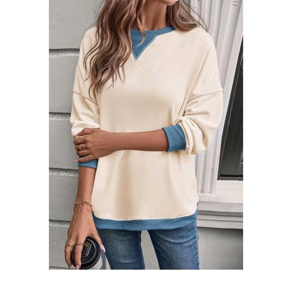 Samefar Women's Sweatshirts Oversized Color Block Crew Neck Long Sleeve Sz Large - Picture 1 of 9